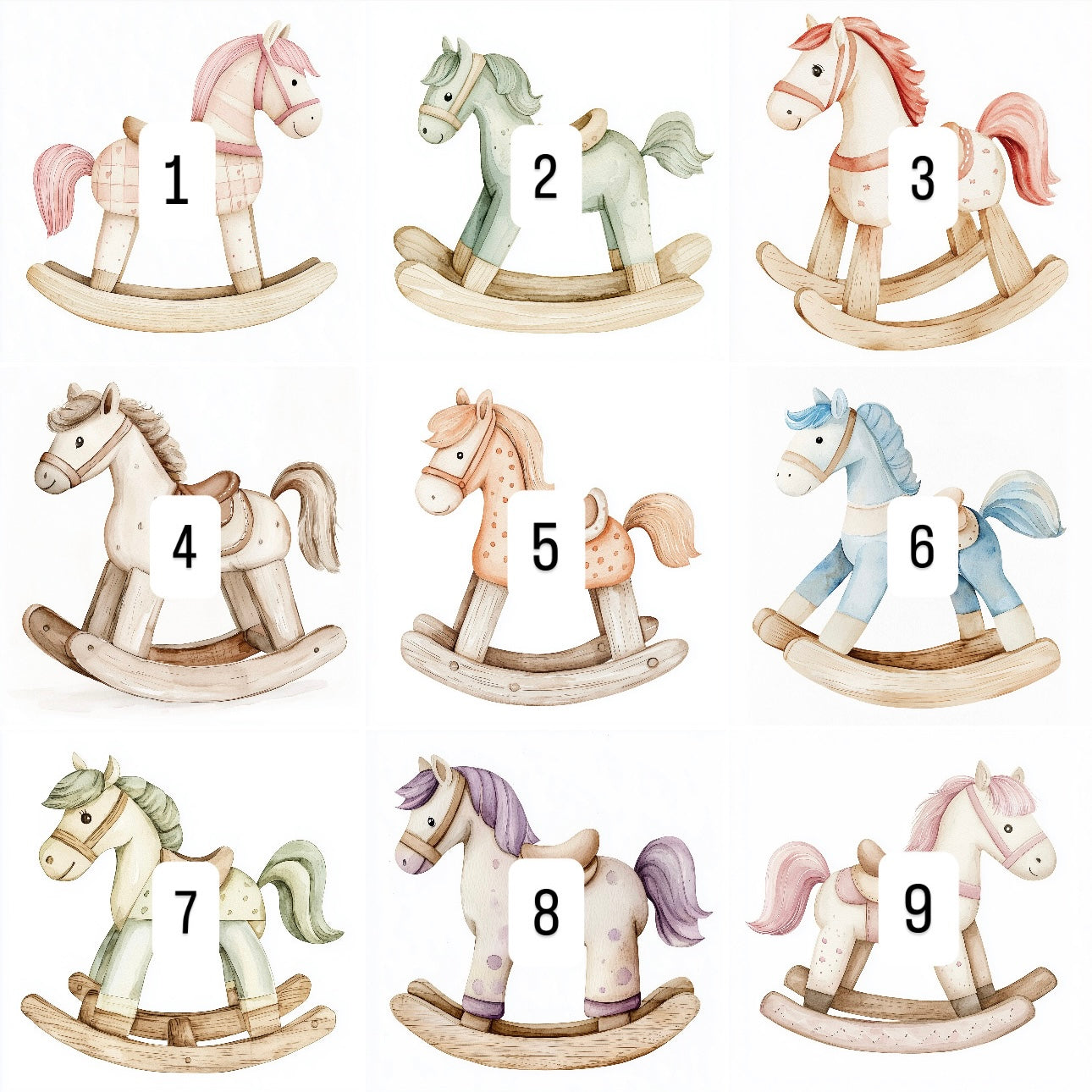 Pastel rocking horses (9 options)