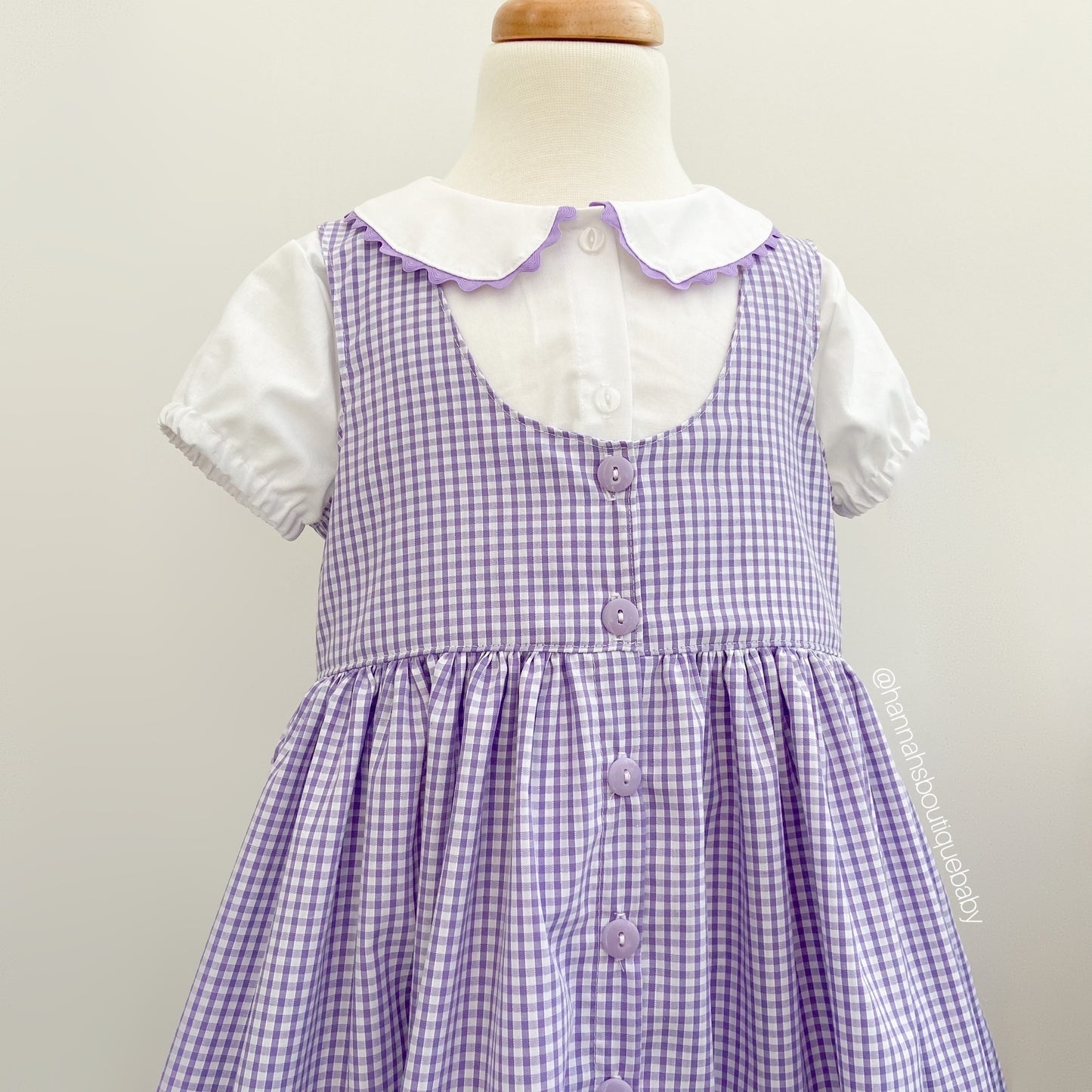 Button front gingham school pinafore