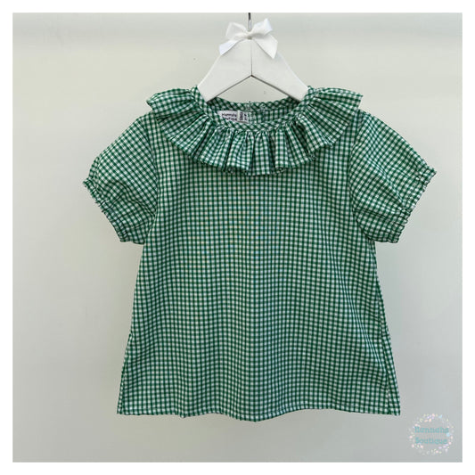 Ruffle Neck Gingham School Blouse (colour options) MADE TO ORDER